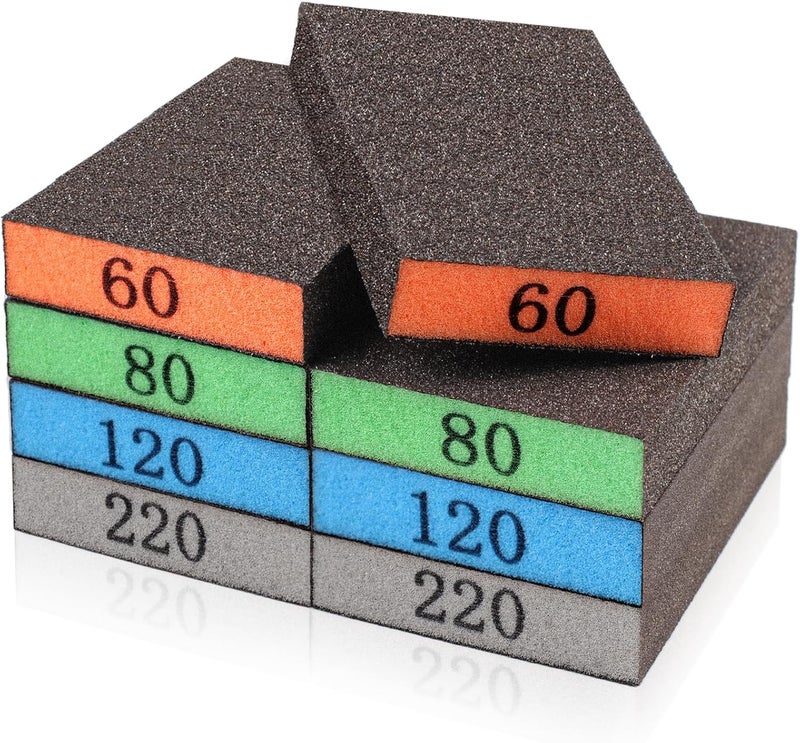 YNZDRWA 8 Pack Sanding Sponge, Washable and Reusable Sanding Blocks for Drywall Wood Metal Furniture, 60/80/120/220 Grit Sandpaper Block Assortment - Image 1